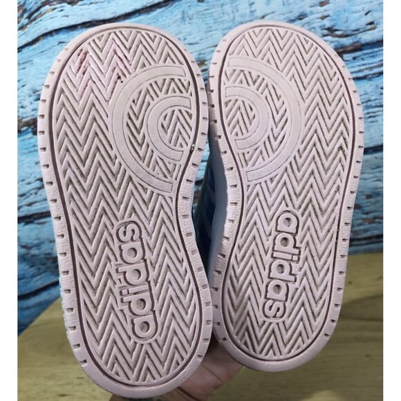 ADIDAS Shoes Hoops White Blue And Pink High Top Girls Size 8 - Picture 7 of 7